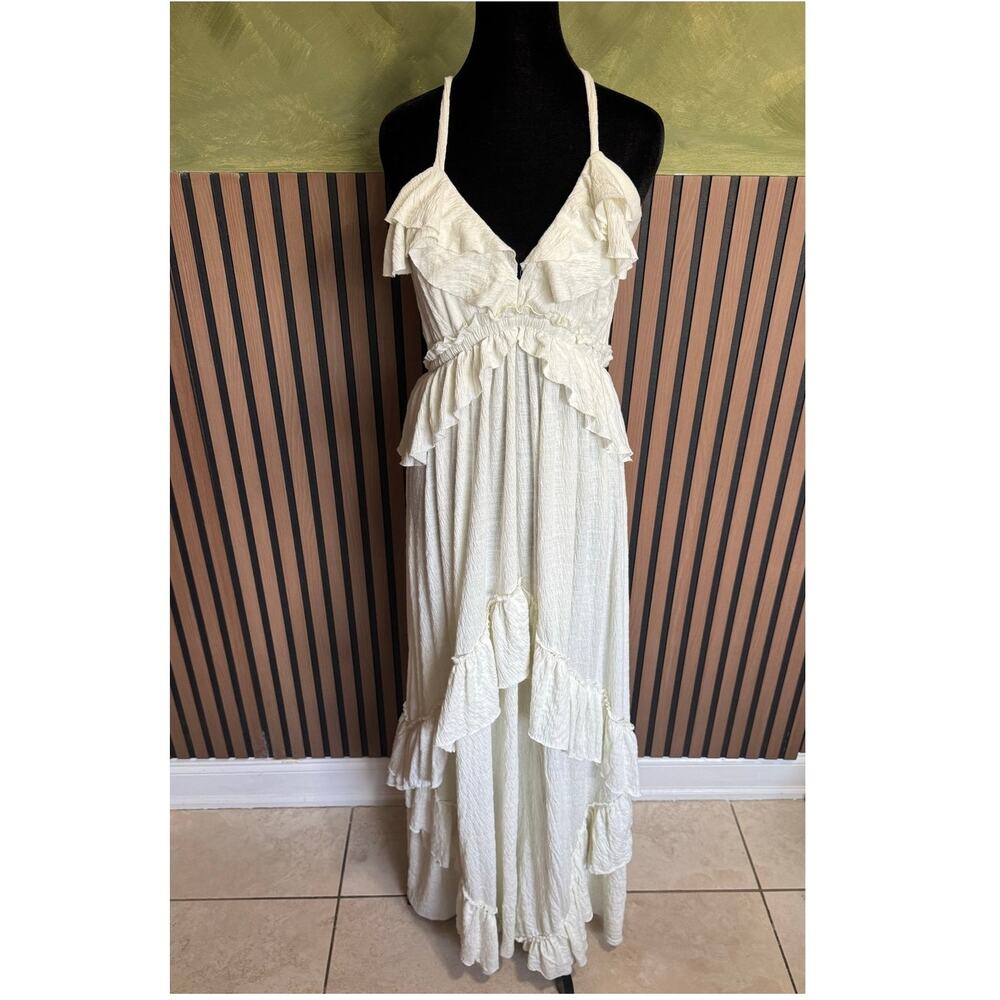 Free People Beach Santa Luz Ruffle Tiered Maxi Dress Snowing Size XL - Picture 3 of 11